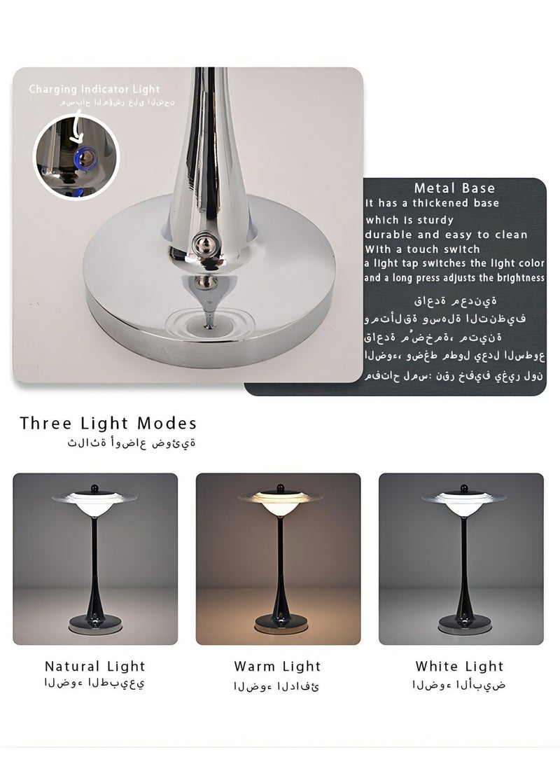 Bedroom Table Lamp, LED Ambient Creative UFO-Shaped Acrylic Lamp with Touch Control, 3-Color Dimming & USB Charging, Bedside Lamp - Image 4